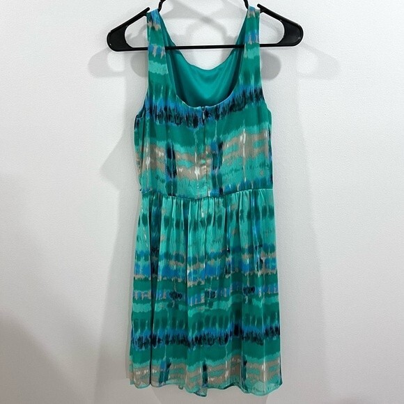 Green blue and gray abstract print dress size 8 - Picture 5 of 6
